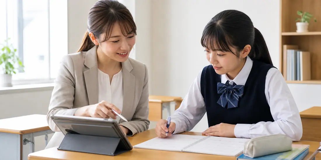 生徒と相談しながら学習計画を立てる様子