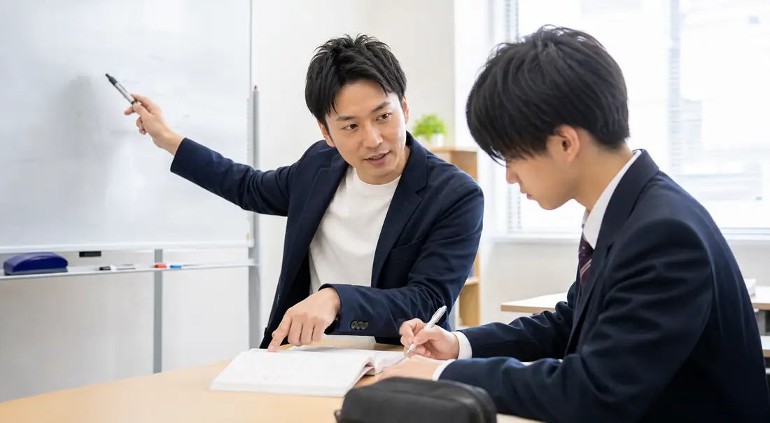 必要な解説を受けながら問題に取り組む生徒