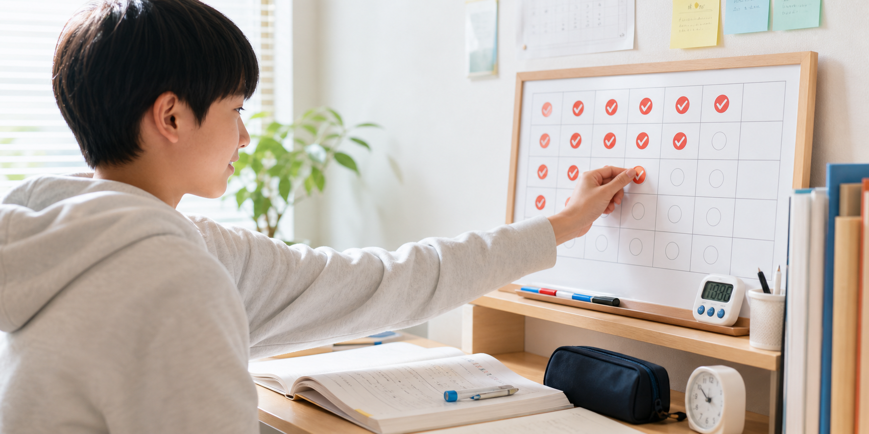 学習計画に沿って演習を進める生徒