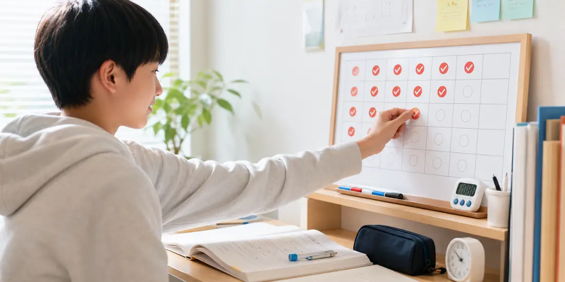 学習計画に沿って演習を進める生徒